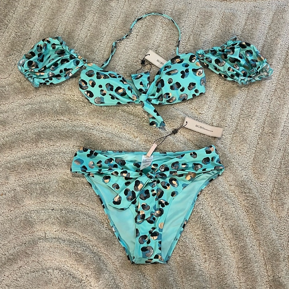 Bcbgeneration NWT leopard blue black bathing suit bikini large